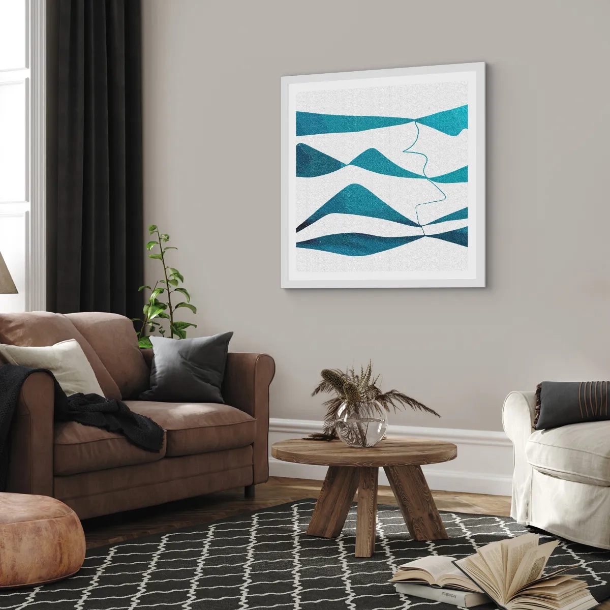Plakat i hvid ramme - Abstraktion: en turkis sammensætning - 60x60 cm