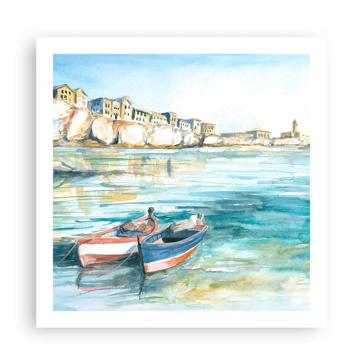 Plakat - Landskab i azurblå - 60x60 cm