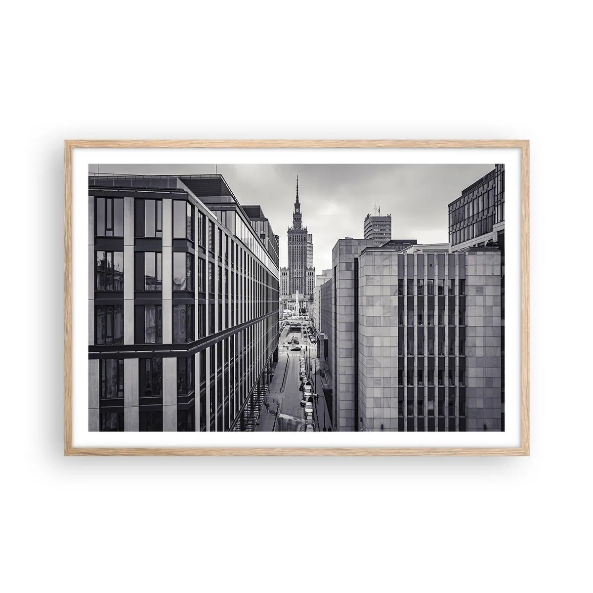 Plakat i ramme af lyst egetræ - Warszawa dalen - 91x61 cm