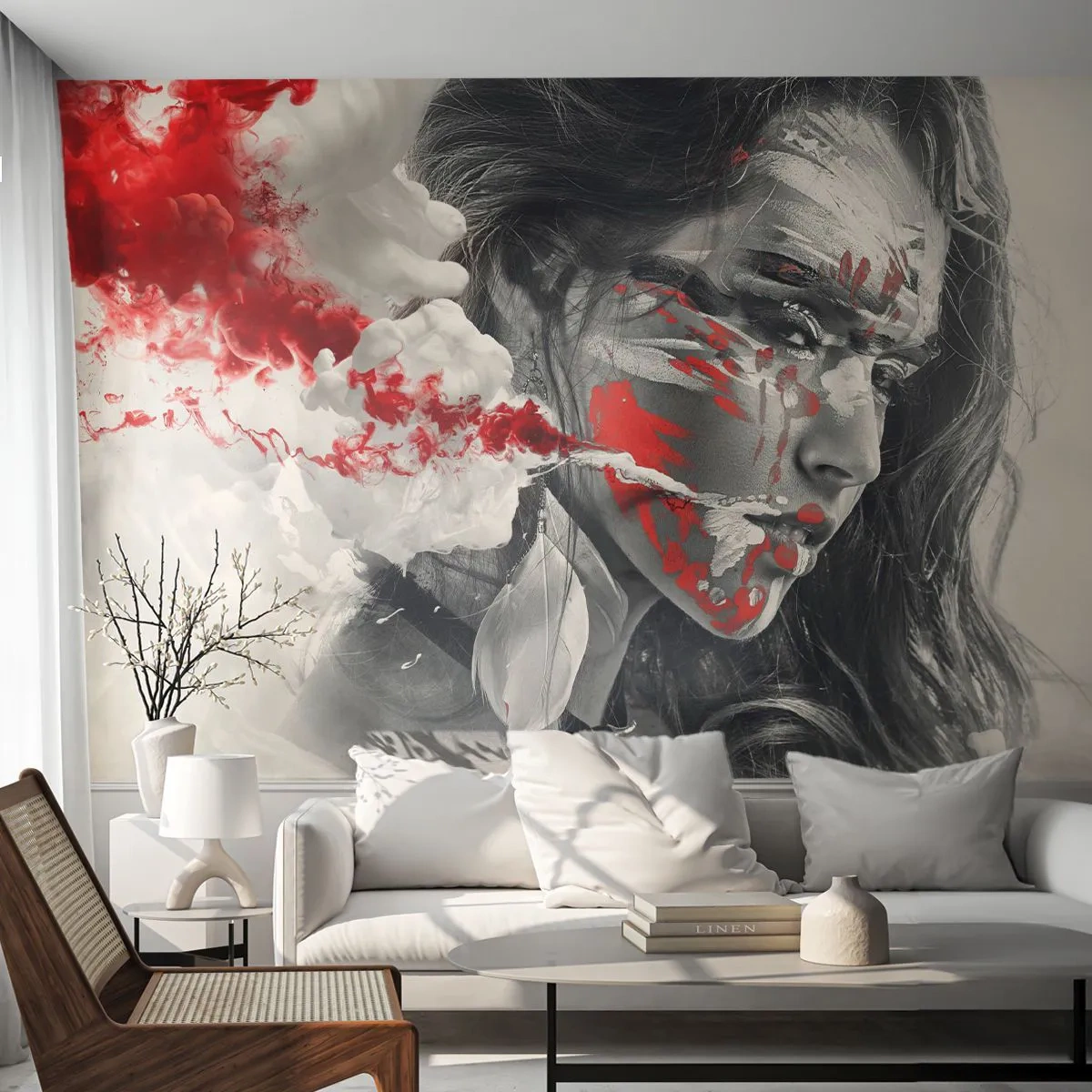 Fototapet Premium Canvas - I det absurdes damp - Abstraktion, Kvindens ansigt, Portræt af en kvinde - 200x140 cm