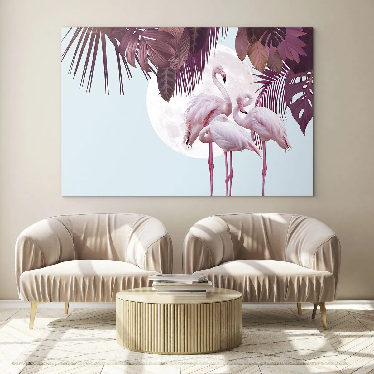 Billede på glas - Tre fugles ynde - 100x70 cm