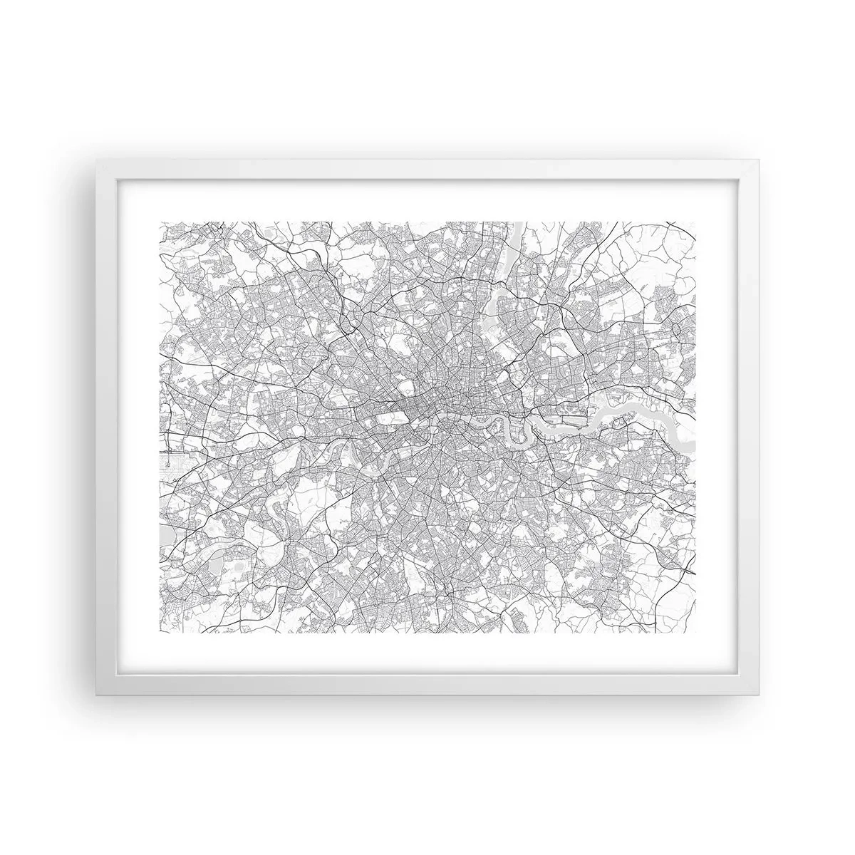Plakat i hvid ramme - Kort over Londons labyrint - 50x40 cm