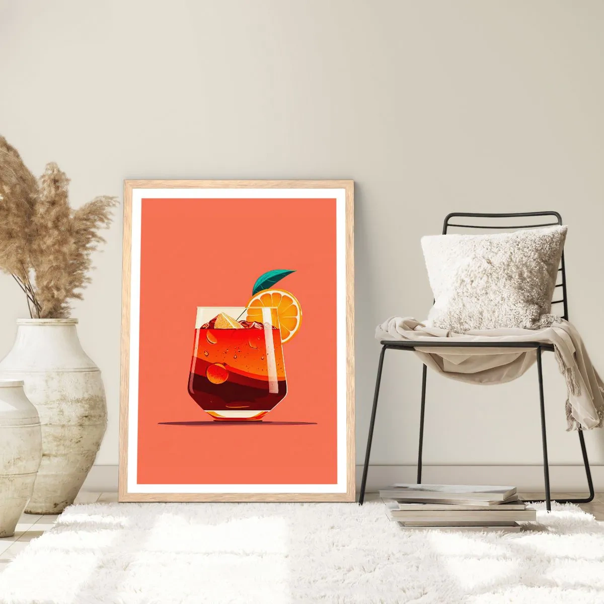 Plakat i ramme af lyst egetræ - Sommerens forfriskning - 70x100 cm