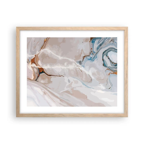 Plakat i ramme af lyst egetræ - Blå slynger sig under det hvide - 50x40 cm