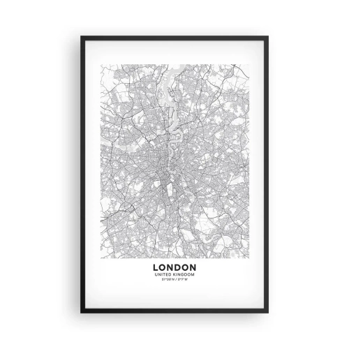 Plakat i sort ramme - Kort over Londons labyrint - 61x91 cm