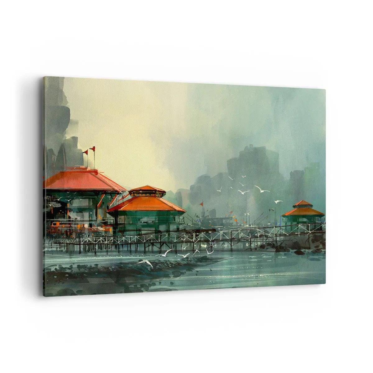 Lærredstryk - Billede på lærred - En regnvejrsdag på havnen - 120x80 cm