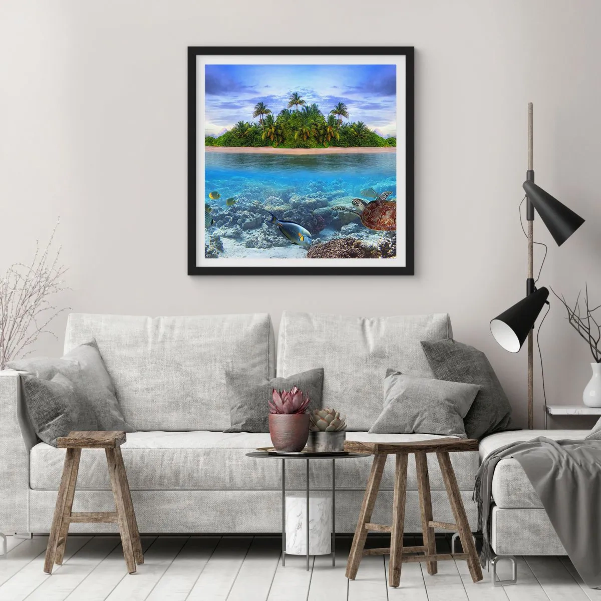 Plakat i sort ramme - Den himmelske ø inviterer dig - 30x30 cm