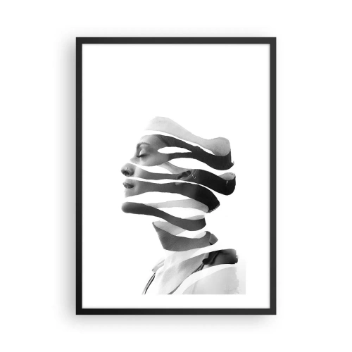 Plakat i sort ramme - Sort-hvidt portræt af en kvinde i minimalistisk stil - 50x70cm - Et surrealistisk portræt - Moderne vægdekoration til stue og soveværelse ARTTOR