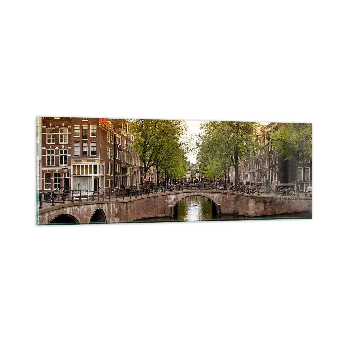 Billede på glas - Med båd eller på cykel? - 90x30 cm