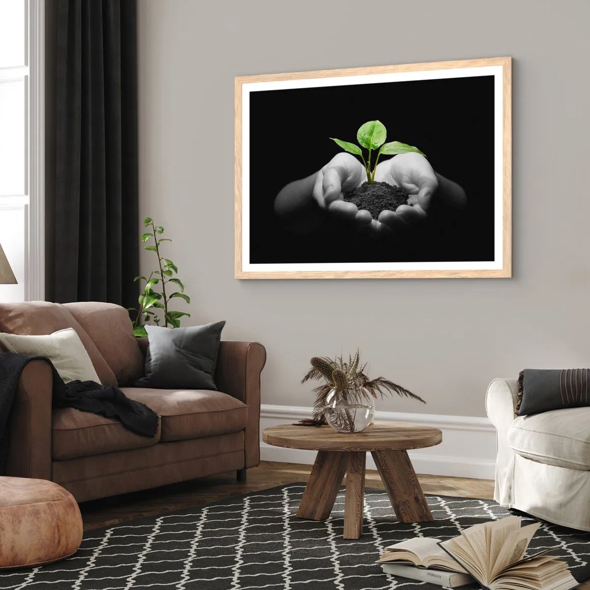 Plakat i ramme af lyst egetræ - Jeg elsker naturen, jeg beskytter den - 70x50 cm