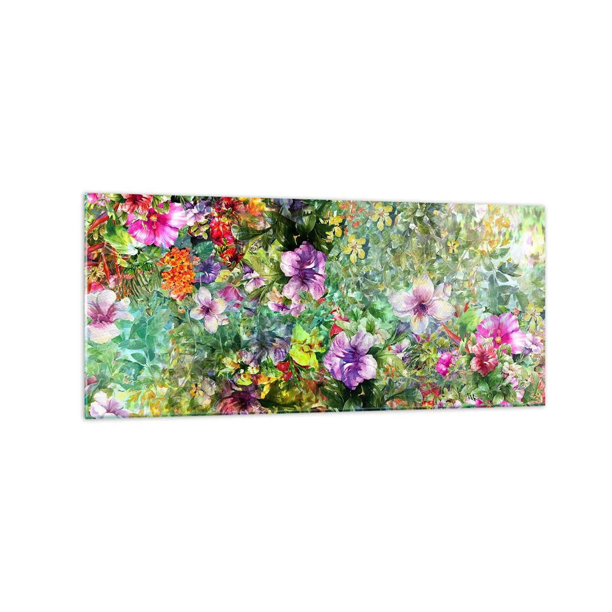 Billede på glas - Ind i blomsterne ved fortabelse - 120x50 cm