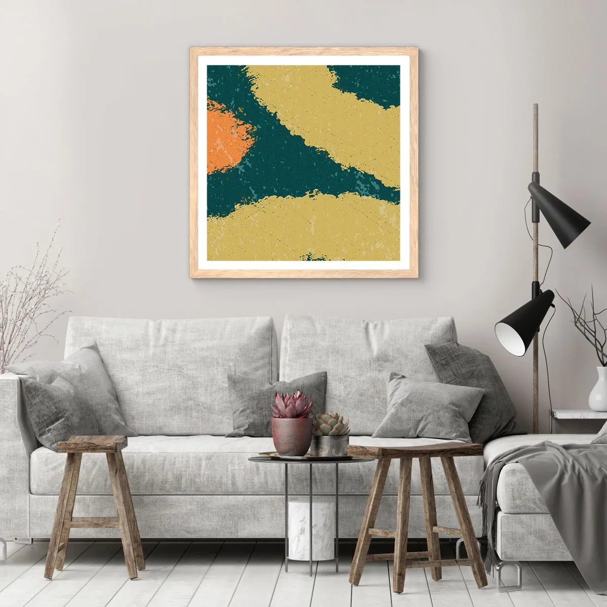 Plakat i ramme af lyst egetræ - Abstraktion - i slowmotion - 40x40 cm