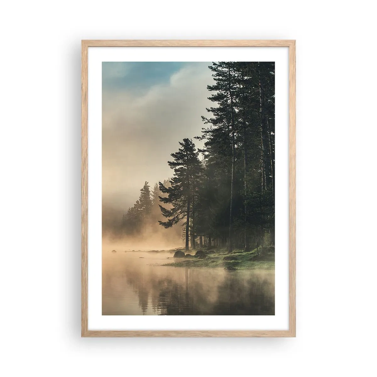 Plakat i ramme af lyst egetræ - En dags fødsel - 50x70 cm