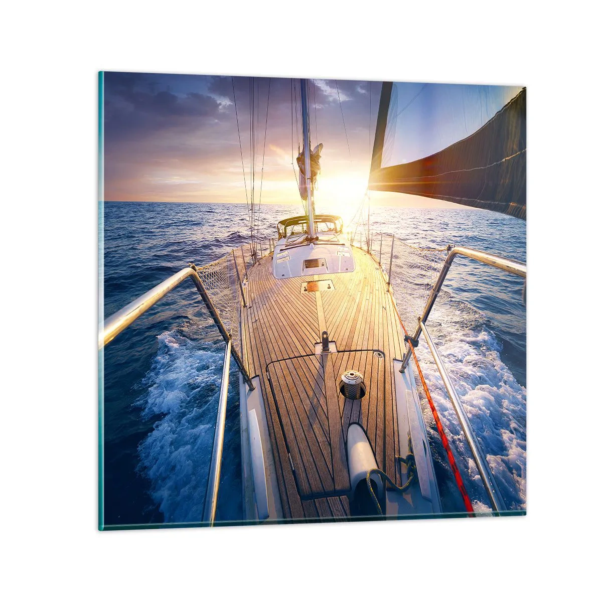 Billede på glas - Løber på bølgerne - 50x50 cm