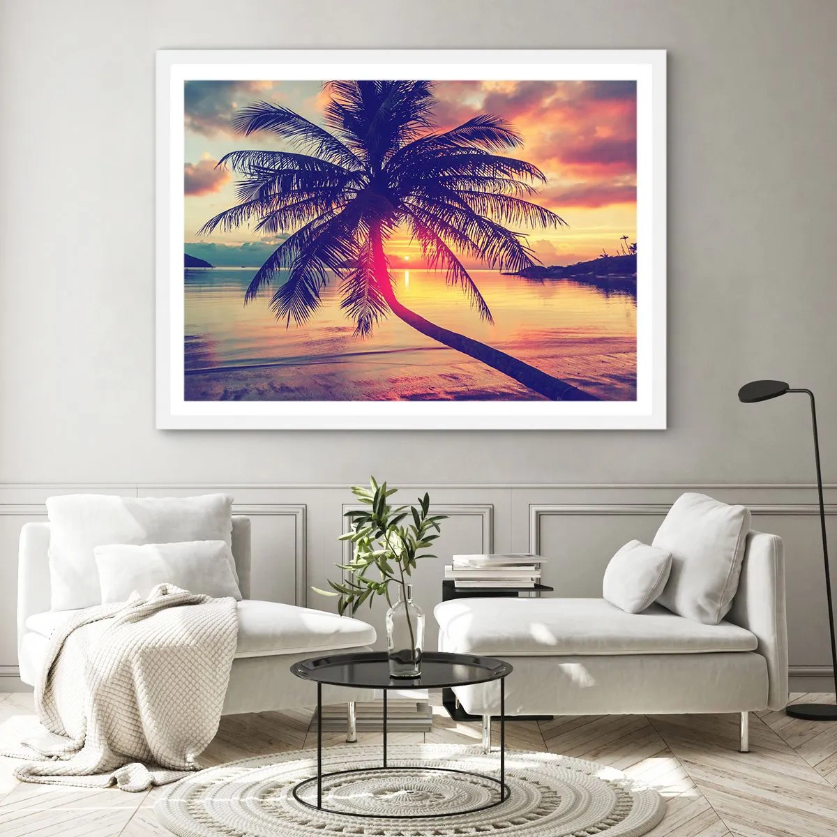 Plakat i hvid ramme - En aften under palmerne - 100x70 cm