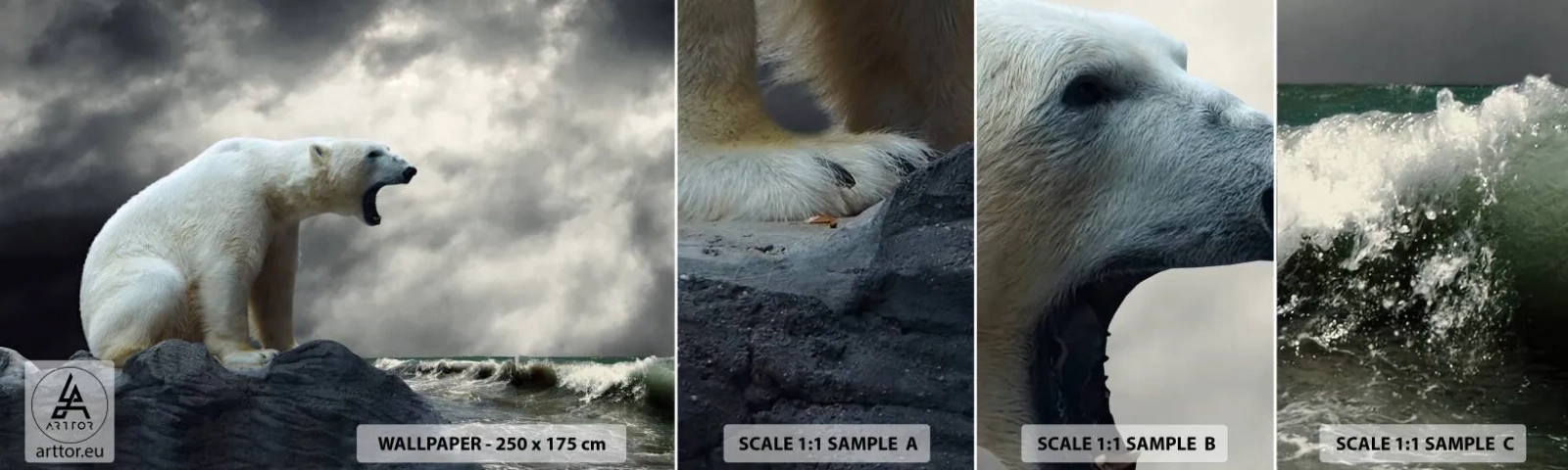 Prøve Fototapet Selvklæbende Deluxe Sticker - Den ensomme konge af Arktis - Dyr, Isbjørn, Ocean - 100x30 cm