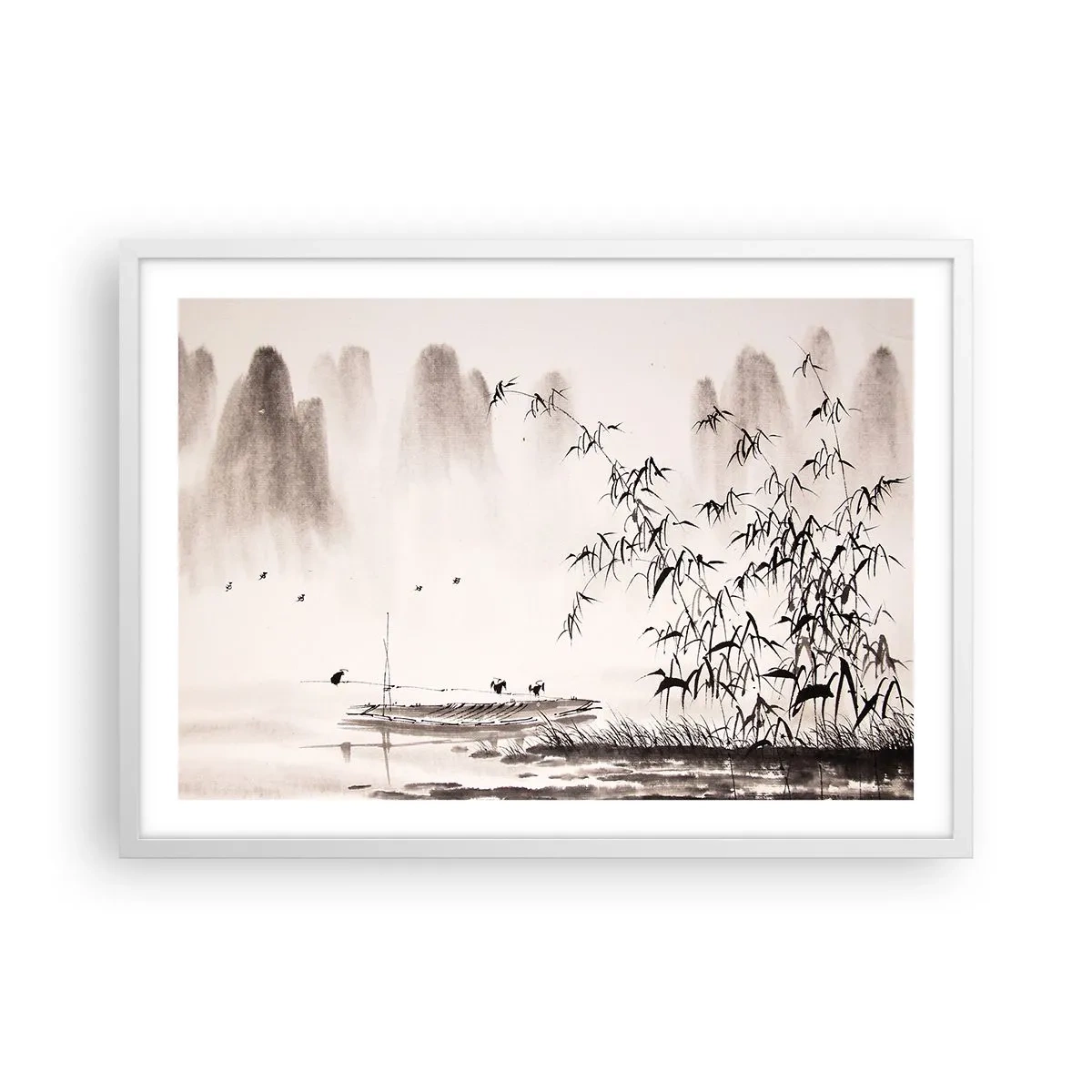 Plakat i hvid ramme - Stilhed i rismarkerne - 70x50 cm