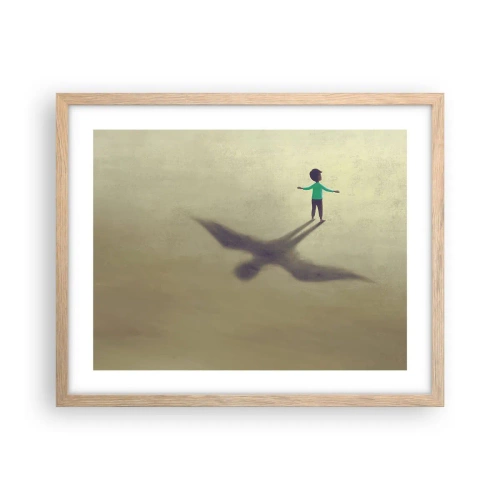 Plakat i ramme af lyst egetræ - Fremtidens helt - 50x40 cm