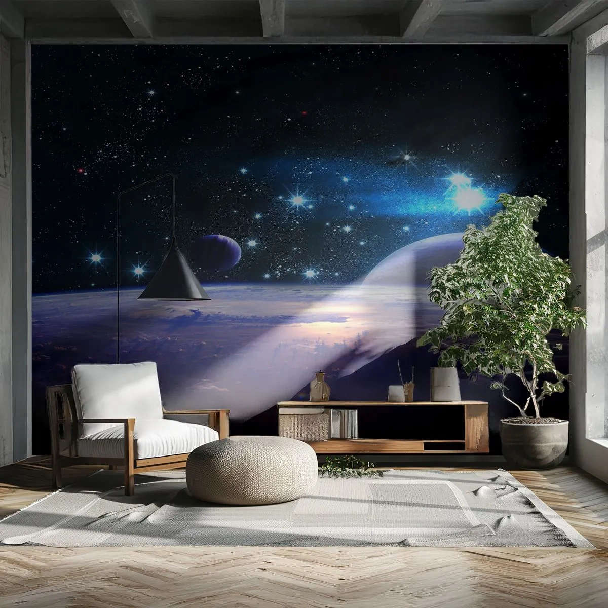 Fototapet Premium Sand - Er du stadig alene? - Kosmos, Jorden, Univers - 200x140 cm