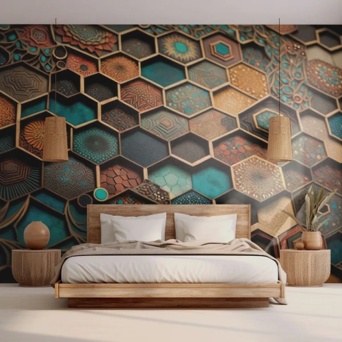 Fototapet Premium Sand - Arabiske ornamenter - en variation - terning, Mosaik, Mønster - 450x315 cm