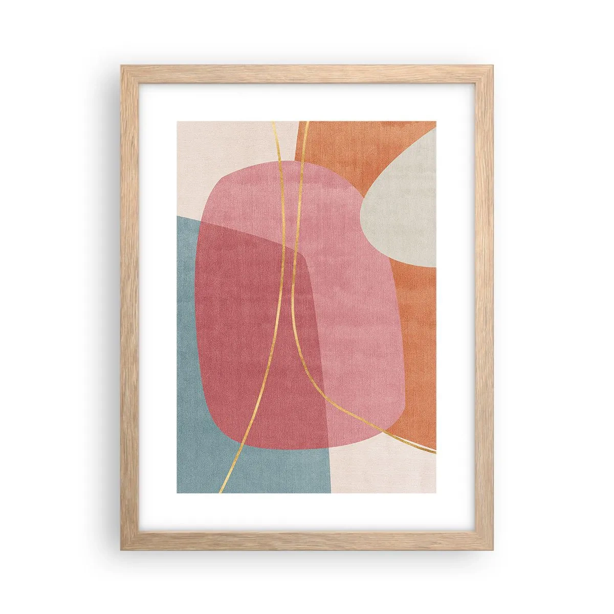 Plakat i ramme af lyst egetræ - Pastelkomposition med guldtråd - 30x40 cm