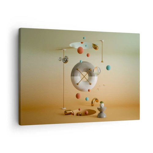 Lærredstryk - Billede på lærred - Geometriske figurer i pastelfarver i et surrealistisk arrangement - 70x50cm - Alt kan ske - Moderne vægdekoration til stue og soveværelse ARTTOR