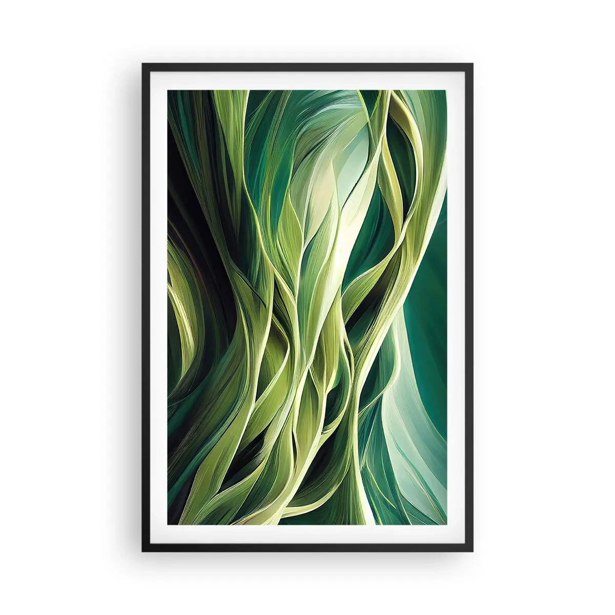 Plakat i sort ramme - Et abstrakt spil med grønt - 61x91 cm