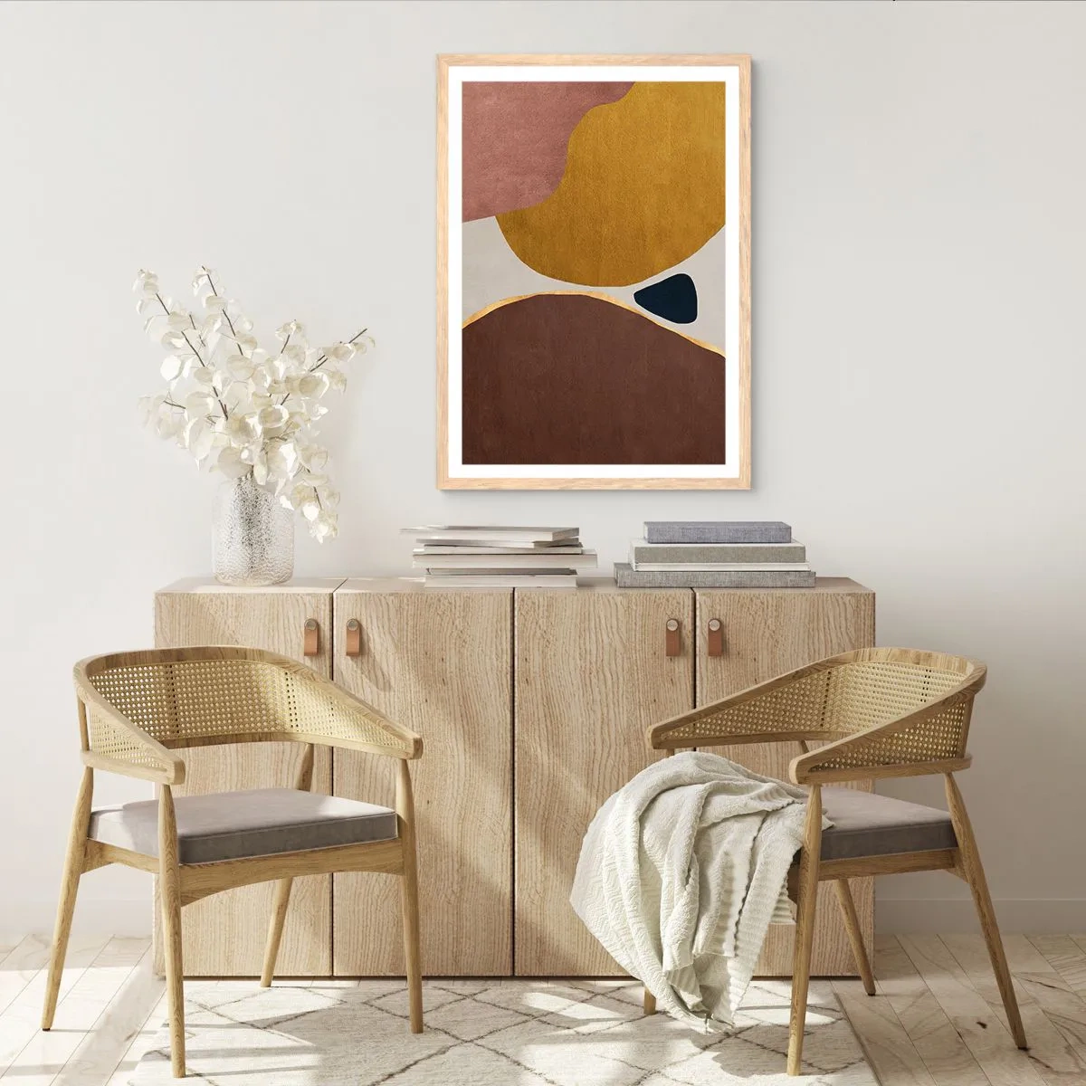 Plakat i ramme af lyst egetræ - Abstraktion - et sted i rummet - 30x40 cm