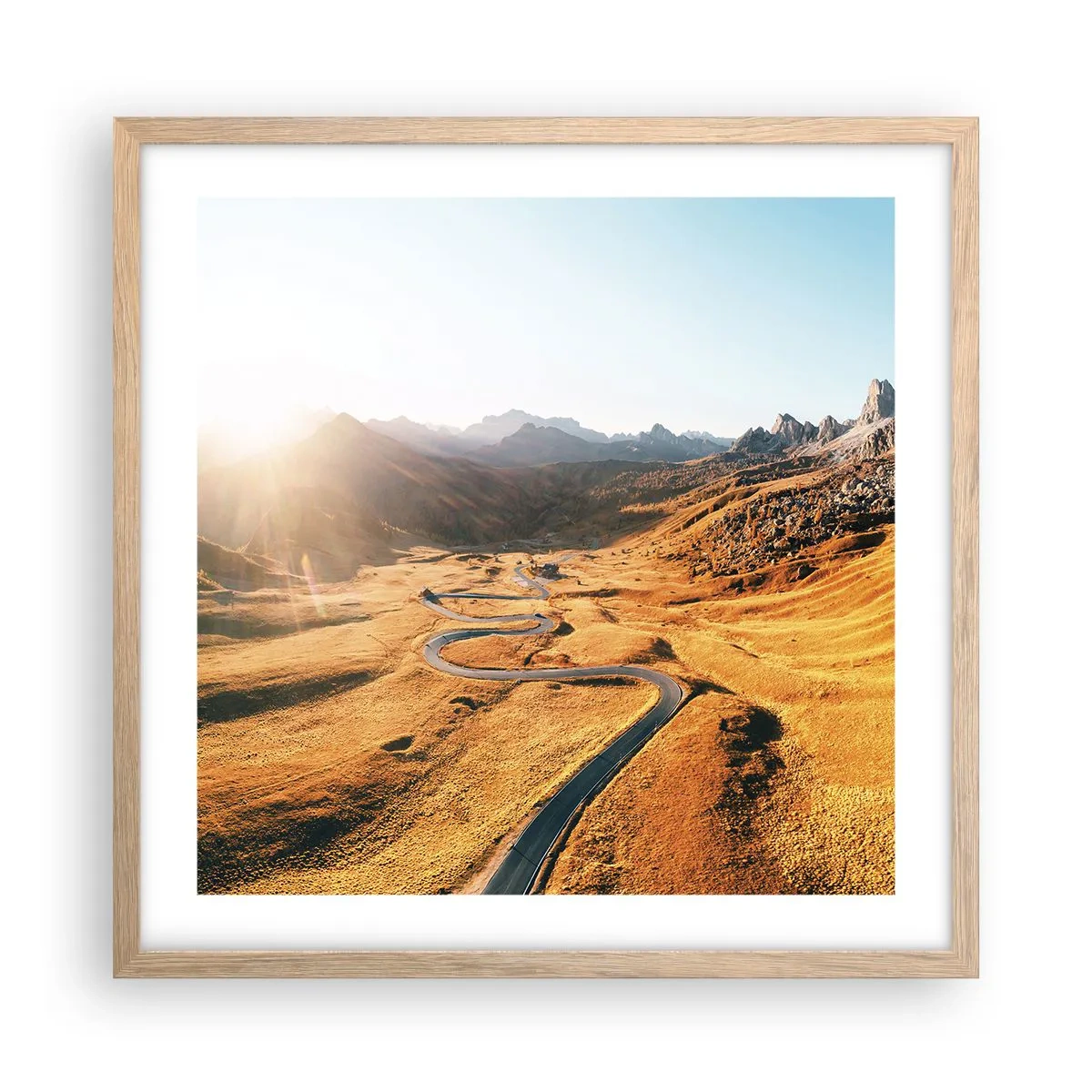 Plakat i ramme af lyst egetræ - I en gylden dal - 50x50 cm