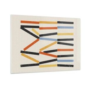 Billede på glas - Farverig abstraktion af vandrette og diagonale striber på en lys baggrund - 70x50cm - Vandret komposition - Moderne vægdekoration til stue og soveværelse ARTTOR