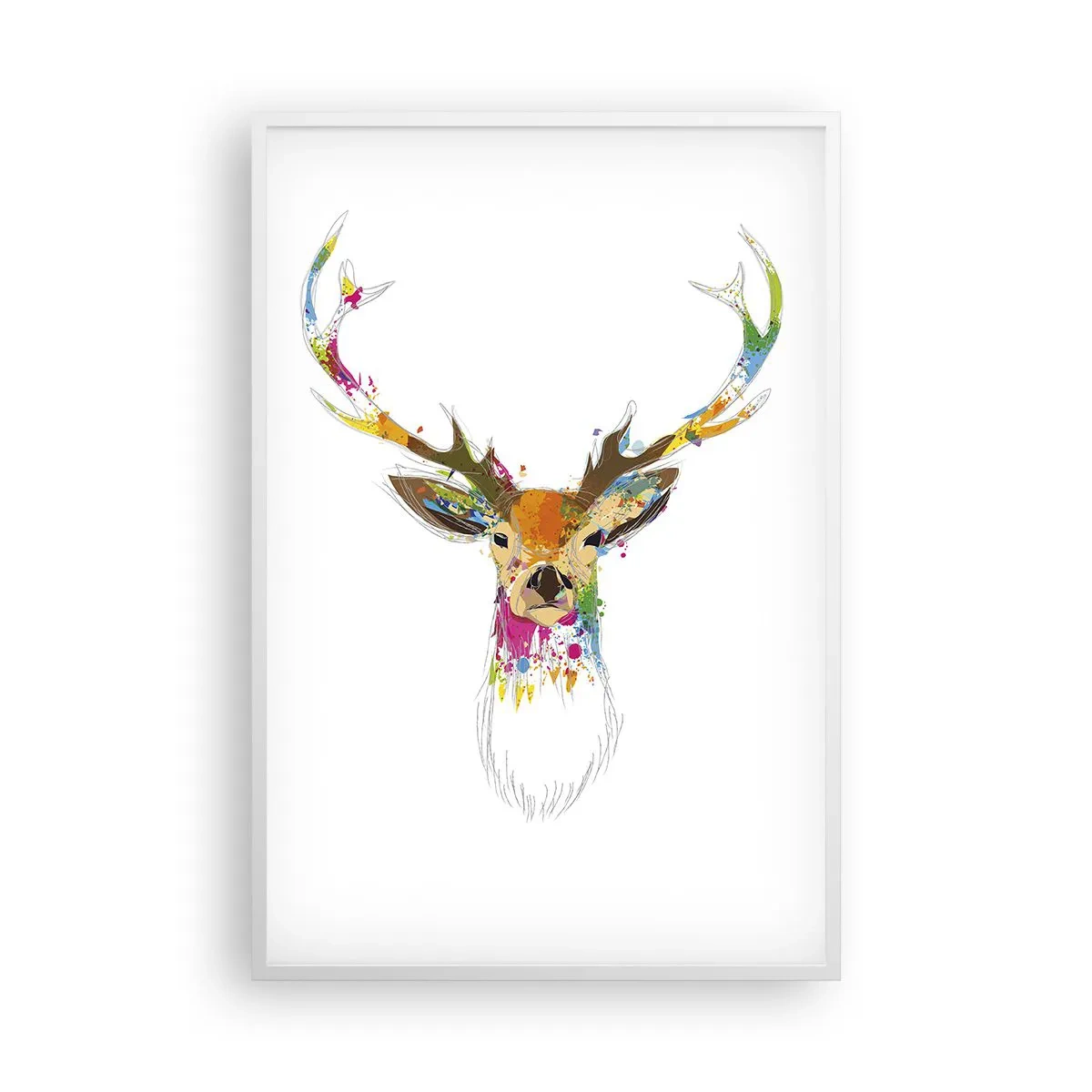 Plakat i hvid ramme - Blid kronhjort badet i farver - 61x91 cm