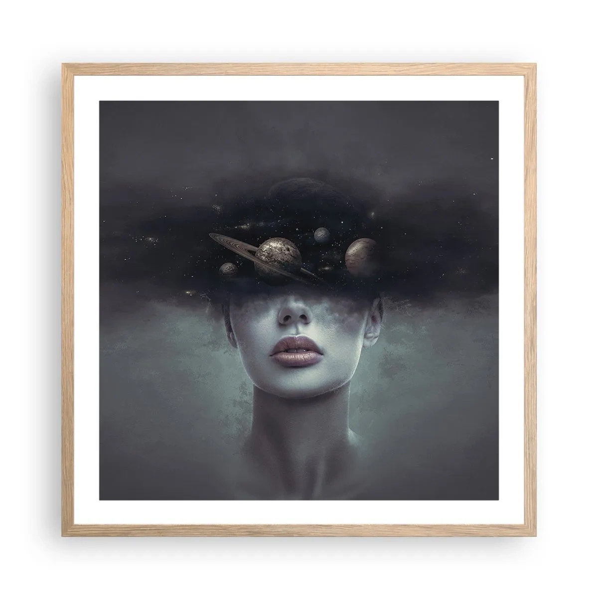 Plakat i ramme af lyst egetræ - Og planeterne er ved at gå amok... - 60x60 cm