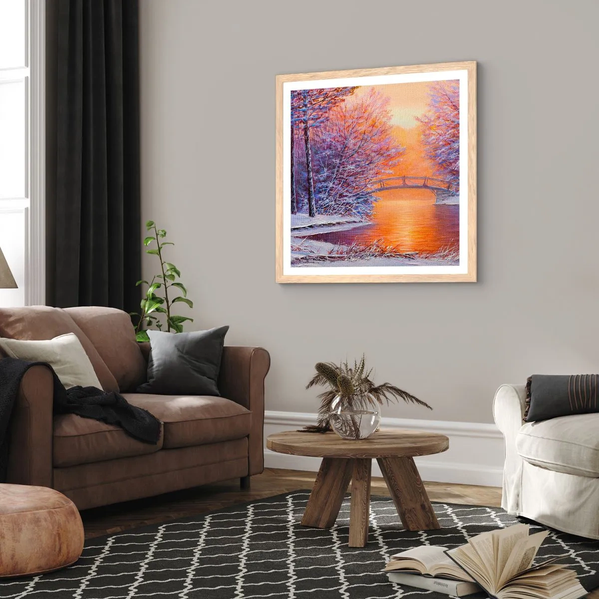 Plakat i ramme af lyst egetræ - Lad os mødes her - 30x30 cm