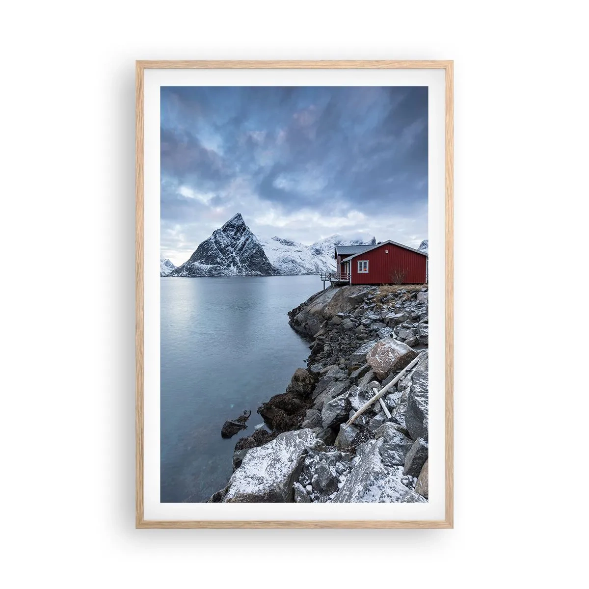 Plakat i ramme af lyst egetræ - Skandinavisk tilflugtssted - 61x91 cm
