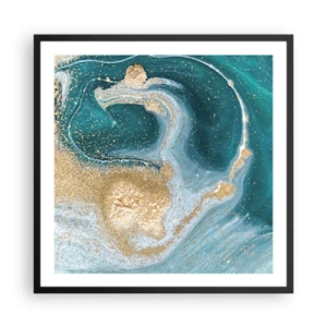 Plakat i sort ramme - En hvirvel af guld og turkis - 60x60 cm
