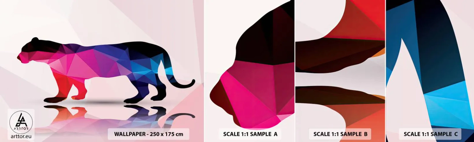 Prøve Fototapet Selvklæbende Deluxe Sticker - Diamant panter - Dyr, Panter, Geometrisk figur - 100x30 cm