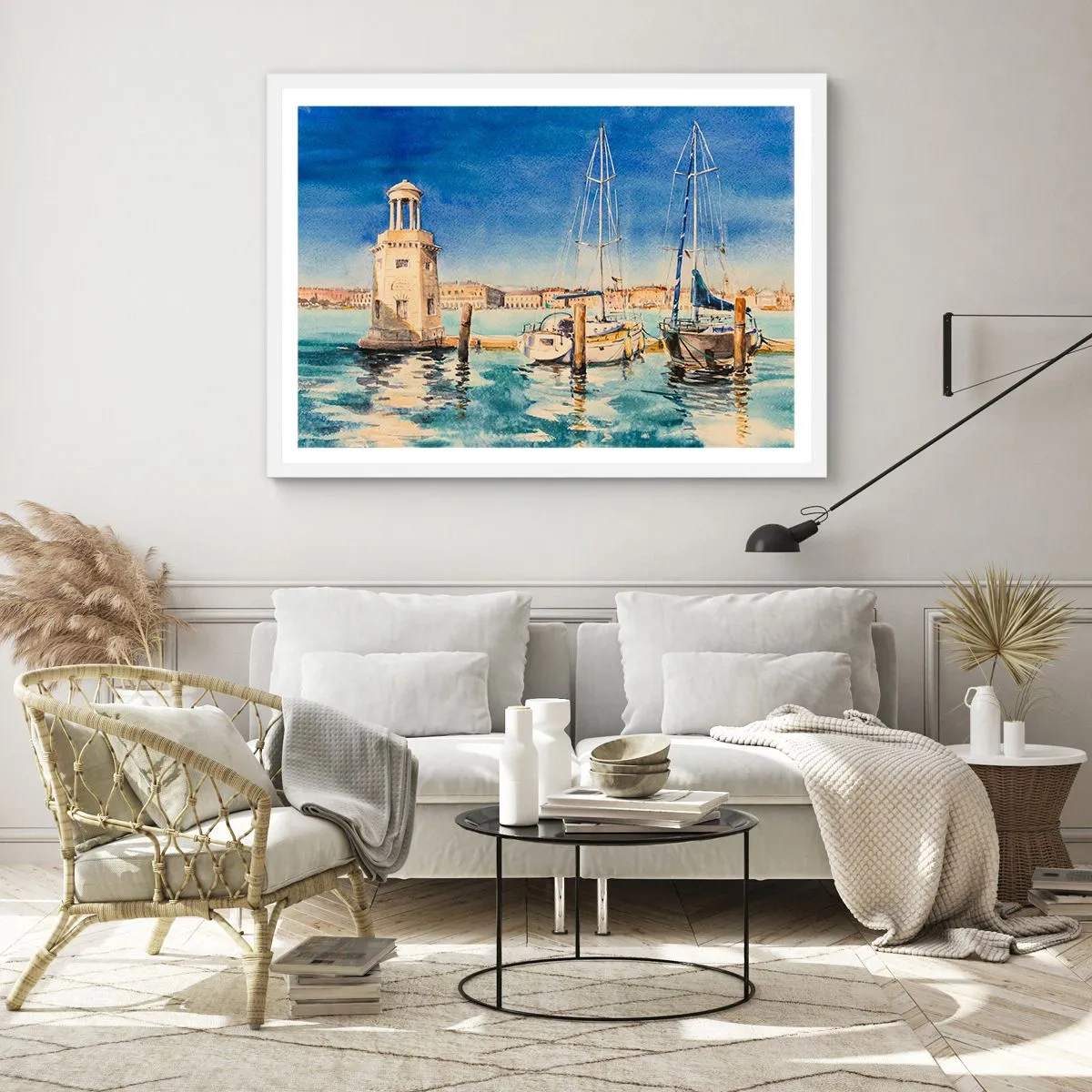 Plakat i hvid ramme - Solrig lagune - 100x70 cm