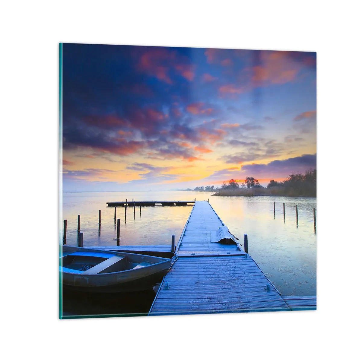 Billede på glas - Violet-gylden sindsro - 50x50 cm