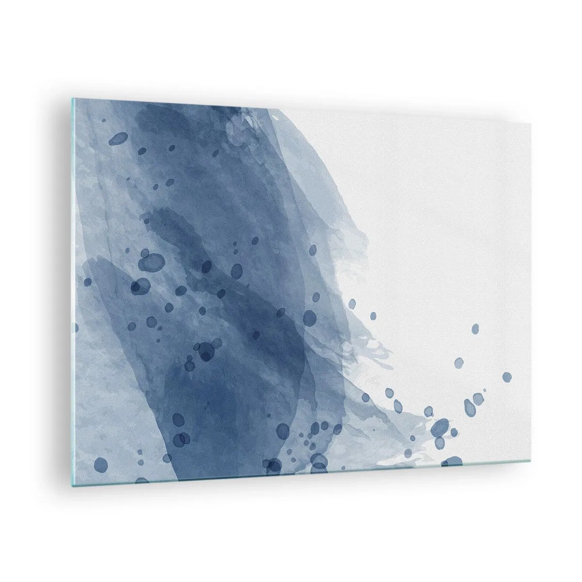 Billede på glas - Akvarelfarve i blå nuancer - 70x50cm - Blå tyl - Moderne vægdekoration til stue og soveværelse ARTTOR