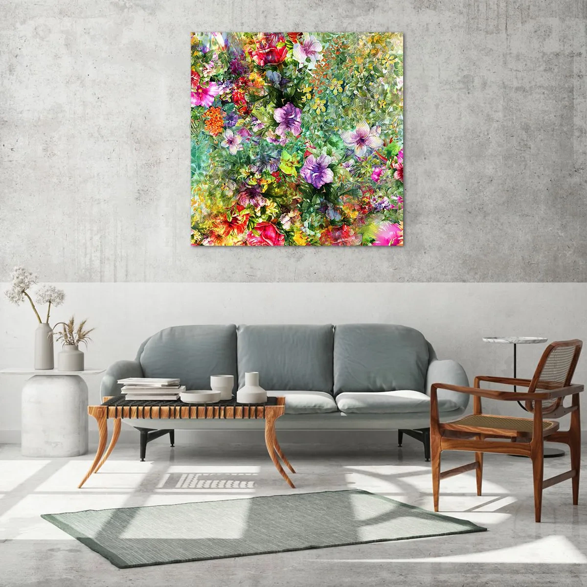 Billede på glas - Ind i blomsterne ved fortabelse - 60x60 cm