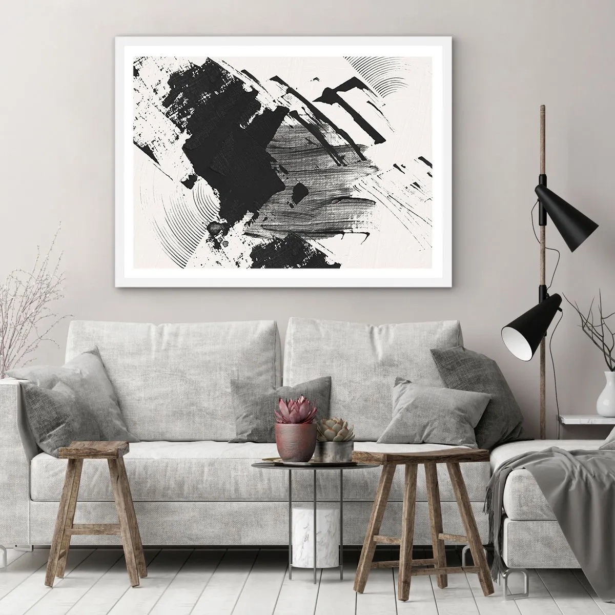 Plakat i hvid ramme - Abstraktion - det sortes udtryk - 50x40 cm