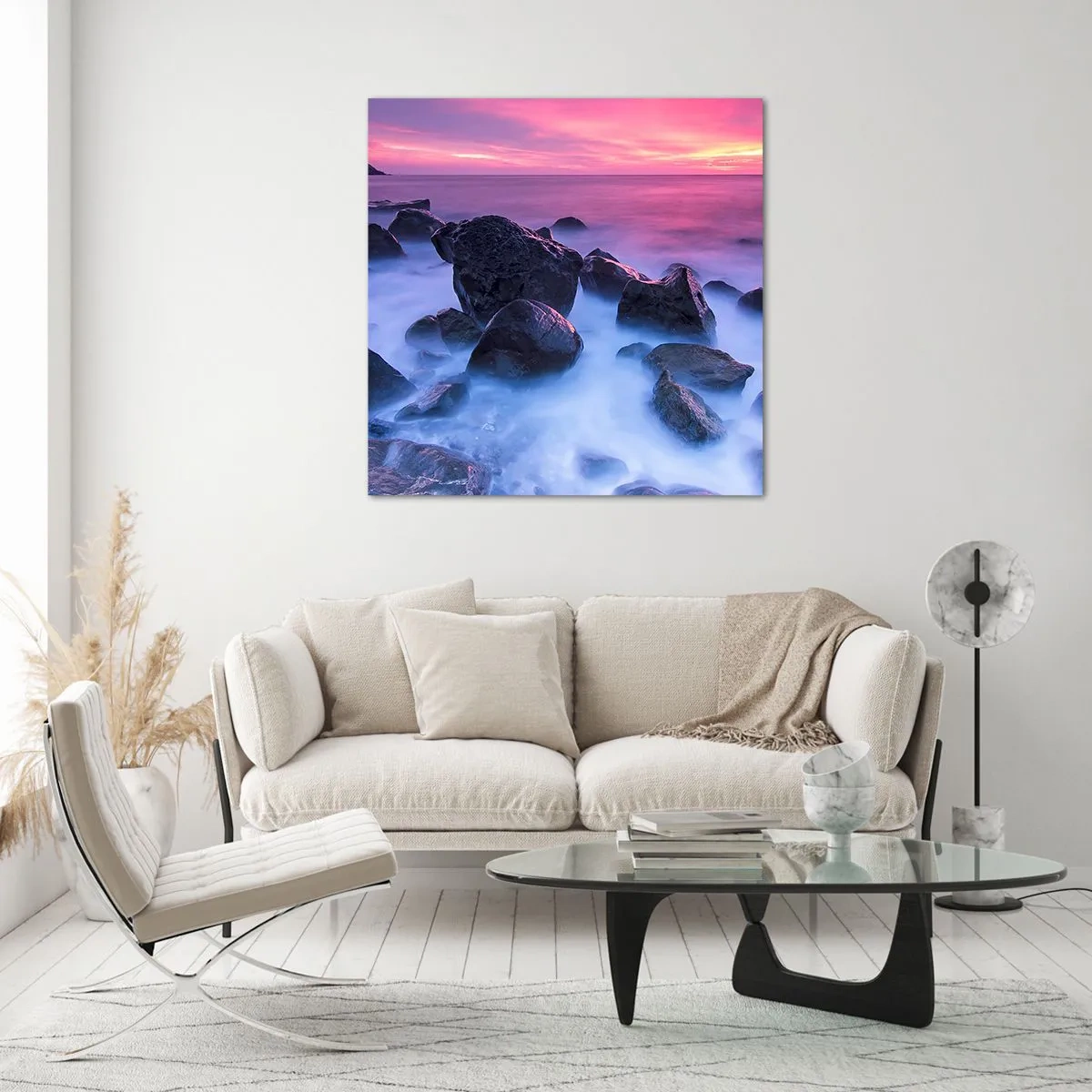 Billede på glas - Fødsel i glimmer og tåge - 40x40 cm