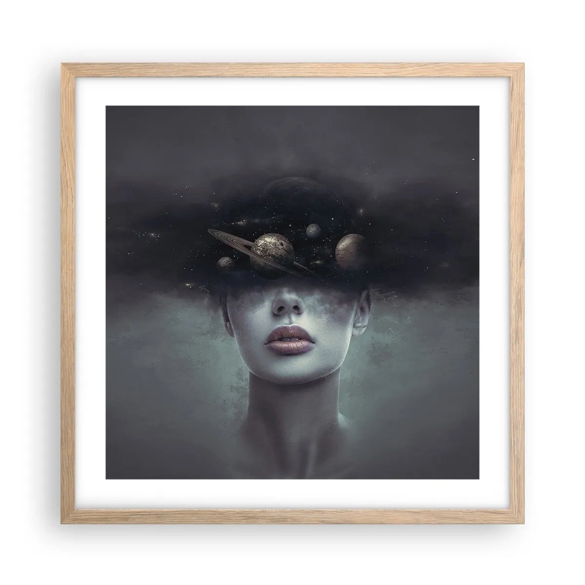 Plakat i ramme af lyst egetræ - Og planeterne er ved at gå amok... - 50x50 cm