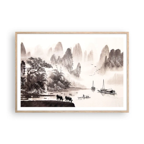 Plakat i ramme af lyst egetræ - Østens eksotiske hverdag - 100x70 cm