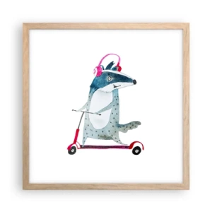 Plakat i ramme af lyst egetræ - Grævlingens glæder - 40x40 cm