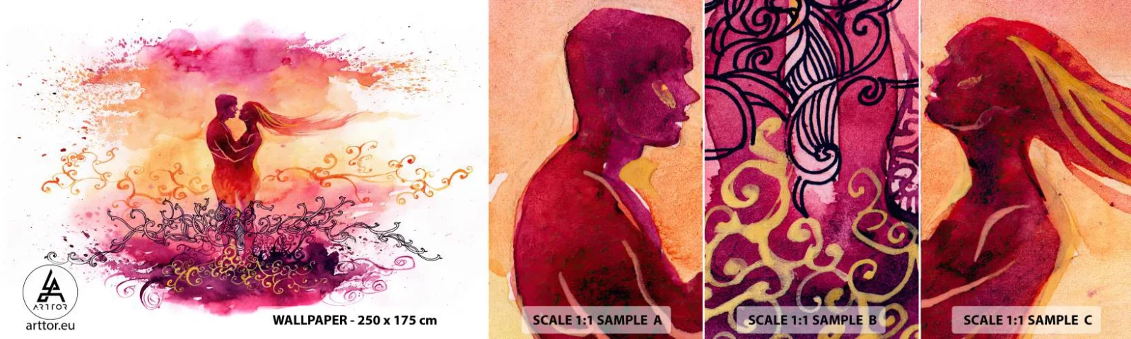 Fototapet Prøve Standard Eco - Ét hjerte! Jeg har brug for så lidt... - Abstraktion, Et par kærester, Kys - 100x30 cm