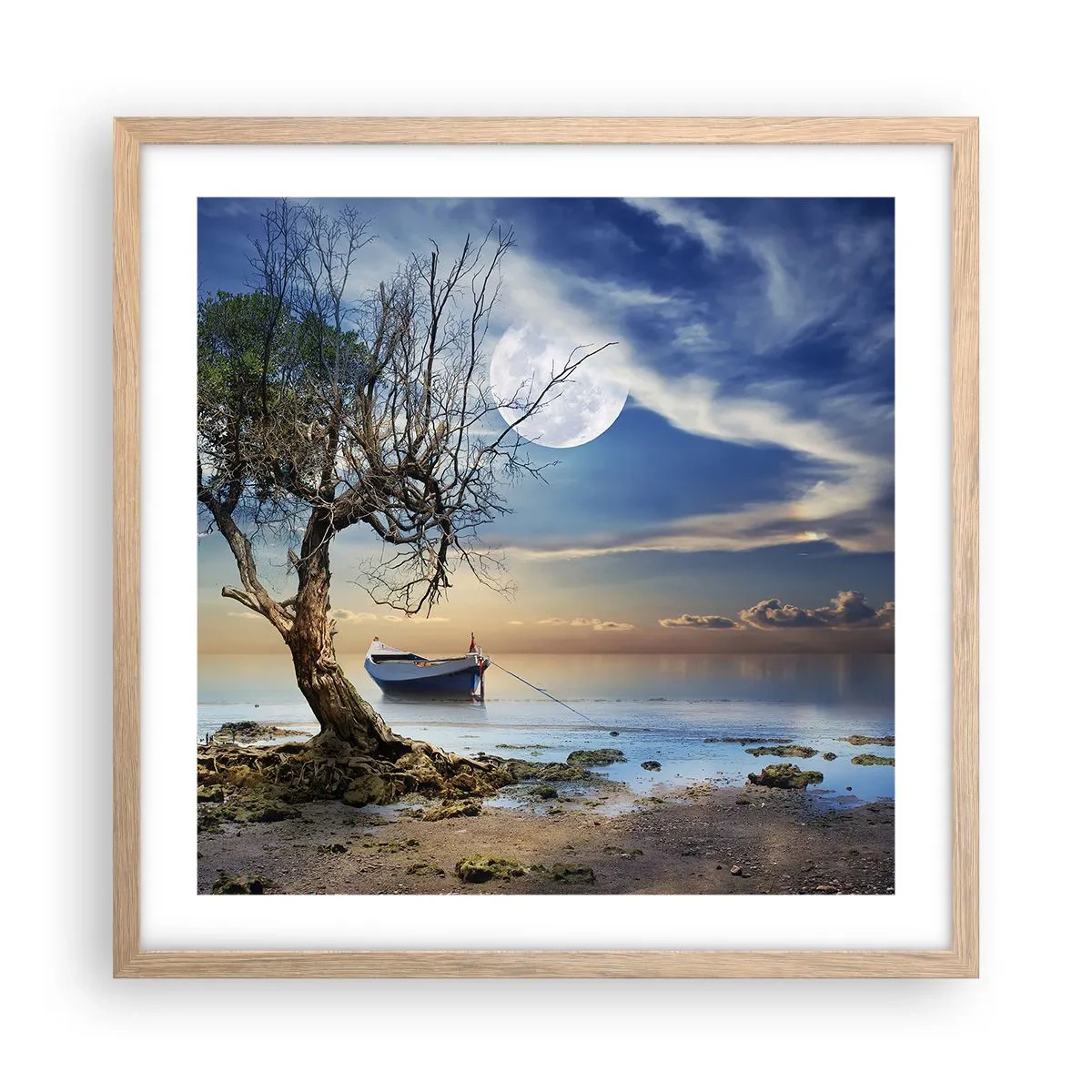 Plakat i ramme af lyst egetræ - Er dette enden eller begyndelsen? - 50x50 cm