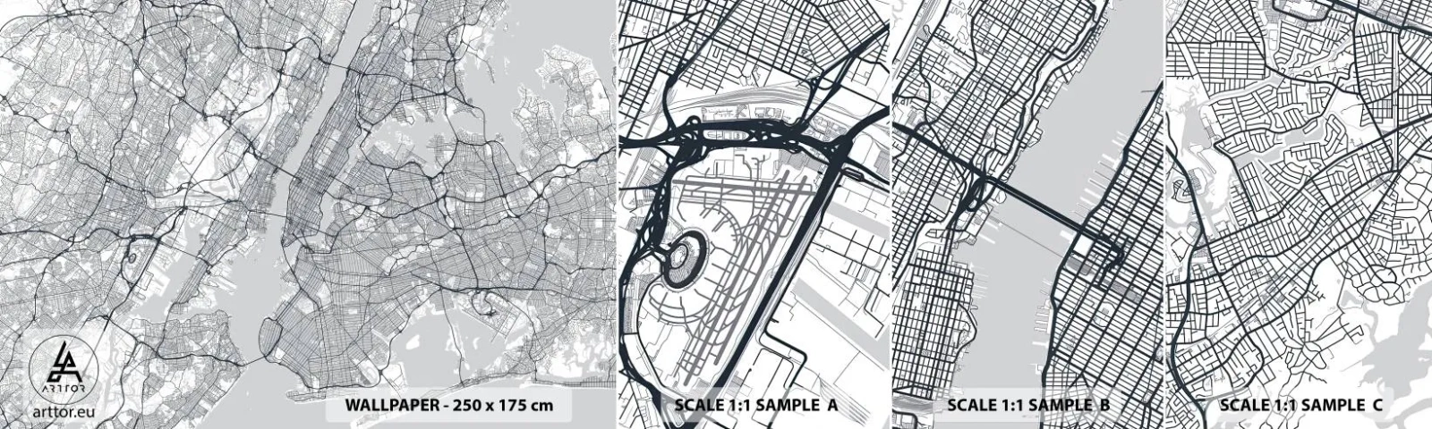 Prøve Fototapet Selvklæbende Deluxe Sticker - Anatomi af en storby - New York, Kort, Manhattan - 100x30 cm