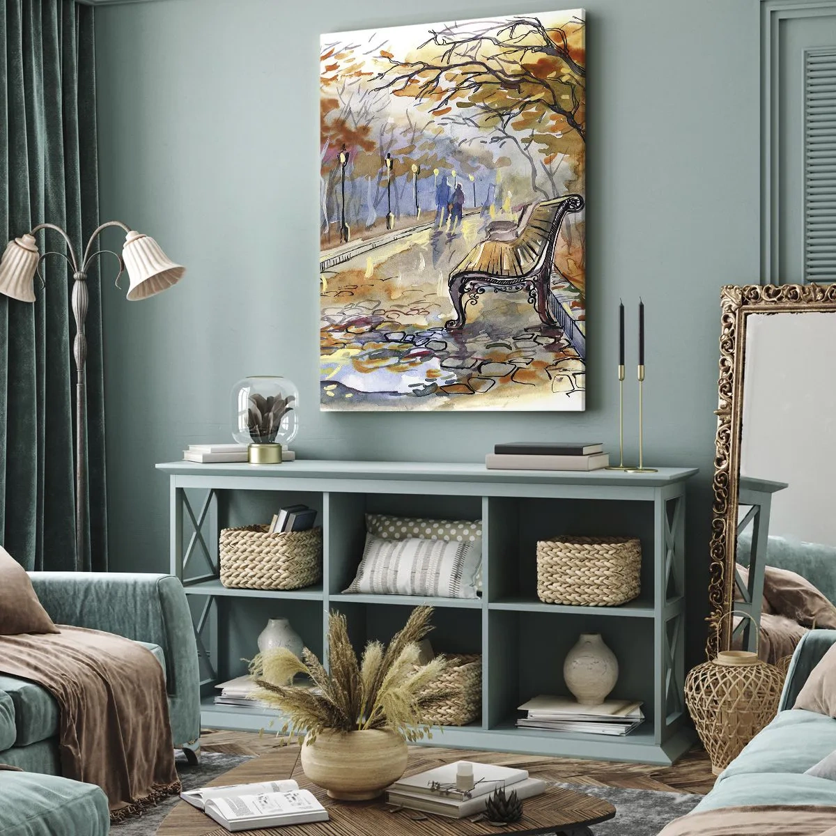 Lærredstryk - Billede på lærred - Gå sammen ind i efteråret - 45x80 cm