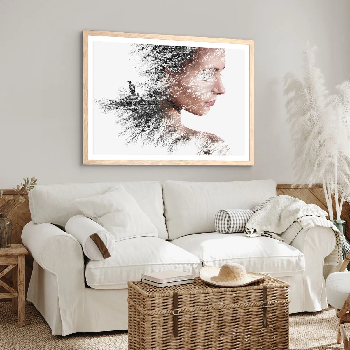 Plakat i ramme af lyst egetræ - Skovens ånd - 91x61 cm